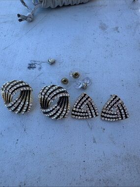 Gold-Tone Rhinestone Stud Earring Set in Black & Clear - 2 Pair